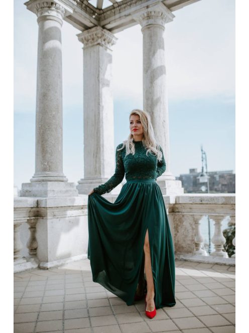 Elegáns, muszlin maxi szoknya sötétzöld színben. Csinos és nőies.