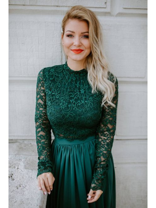 Elegáns, csipke crop top sötétzöld színben. Különleges darab.
