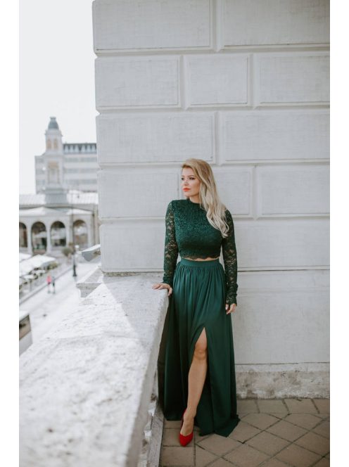 Elegáns, csipke crop top sötétzöld színben. Különleges darab.