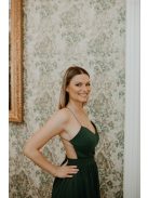 Hátnélküli maxi ruha minden alkalomra, sötétzöld színben.