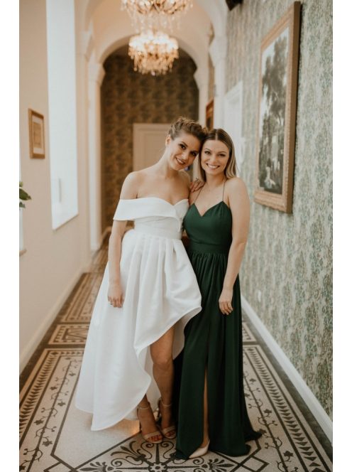 Hátnélküli maxi ruha minden alkalomra, sötétzöld színben.