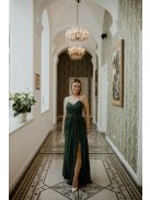 Hátnélküli maxi ruha minden alkalomra, sötétzöld színben.