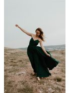 Hátnélküli maxi ruha minden alkalomra, sötétzöld színben.
