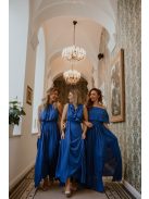 Vállrahúzható fodros tetejű muszlin maxi ruha királykék