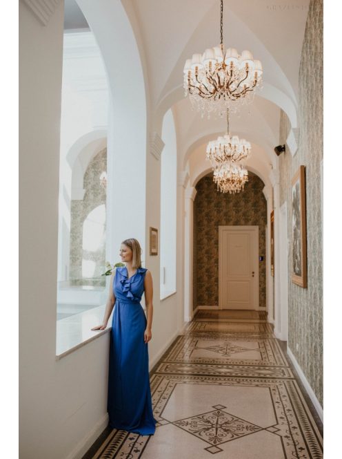 Átlapolós muszlin maxi ruha királykék színben alkalmakra.  