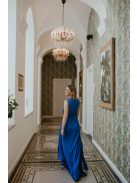 Átlapolós muszlin maxi ruha királykék színben alkalmakra.  