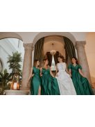 Szív kivágású, felsliccelt alkalmi ruha, méregzöld színben.