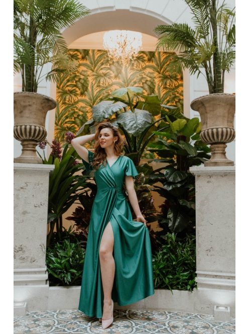 Átlapolós maxi ruha, ragyogó zöld színben minden alkalomra.