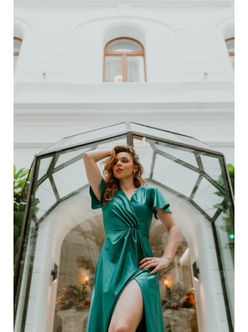 Átlapolós zöld maxi ruha