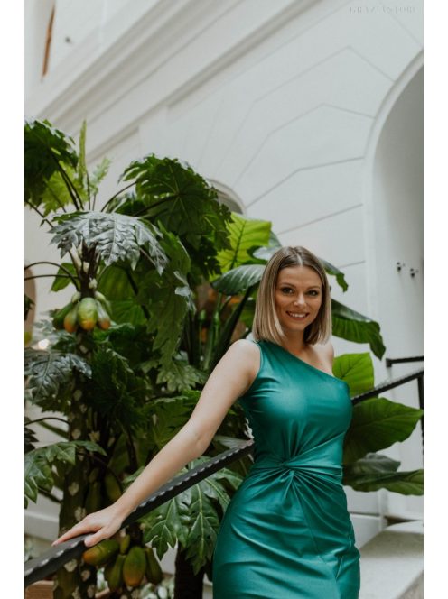 Csavart maxi ruha, méregzöld színben. Esküvőkre, bálokra.