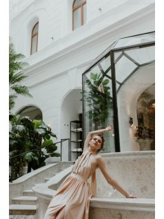 Pezsgő színű maxi ruha 