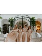 Pezsgő színű hátnélküli maxi ruha elől csavart megoldással.