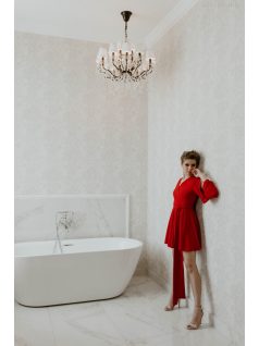 Kétféleképpen viselhető, piros mini ruha. Átlapolós fazon. 