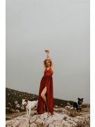 Rozsdabarna színű v kivágású ruha