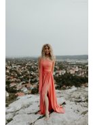 Korall színű aszimmetrikus maxi ruha 