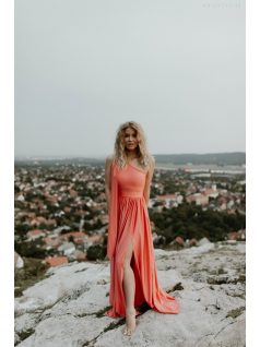 Korall színű aszimmetrikus maxi ruha 
