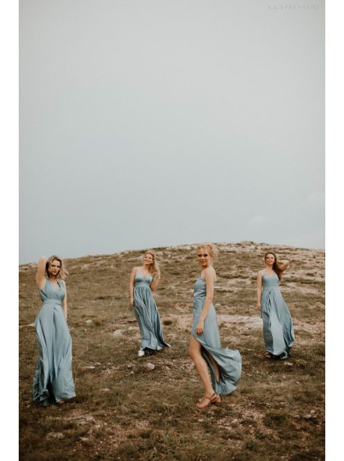 Szürkéskék színű v kivágású ruha