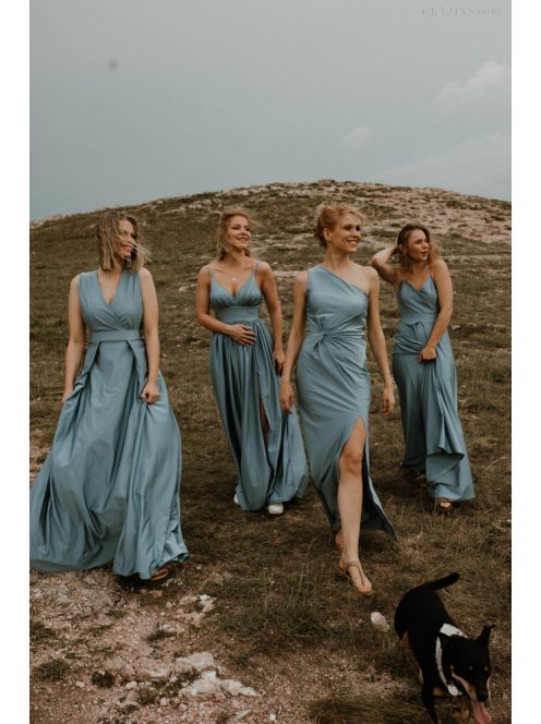 Szürkéskék színű v kivágású ruha