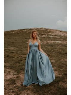 Szürkéskék színű v kivágású ruha 