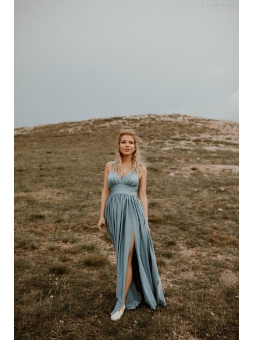 Szürkéskék, hercegnős maxi ruha. Különleges alkalmakra.