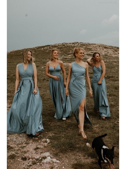 Hátnélküli maxi ruha minden alkalomra, szürkéskék színben.