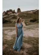 Szürkéskék maxi ruha átlapot mellrésszel. Különleges alkalmakra. 