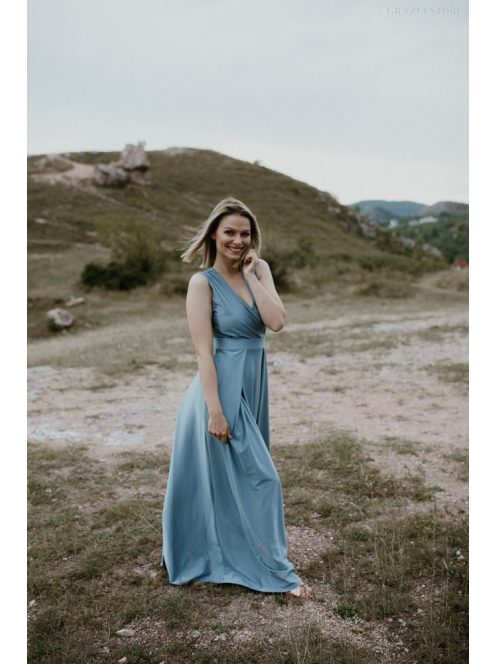 Szürkéskék maxi ruha átlapolt mellrésszel 