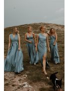 Szürkéskék maxi ruha átlapolt mellrésszel 