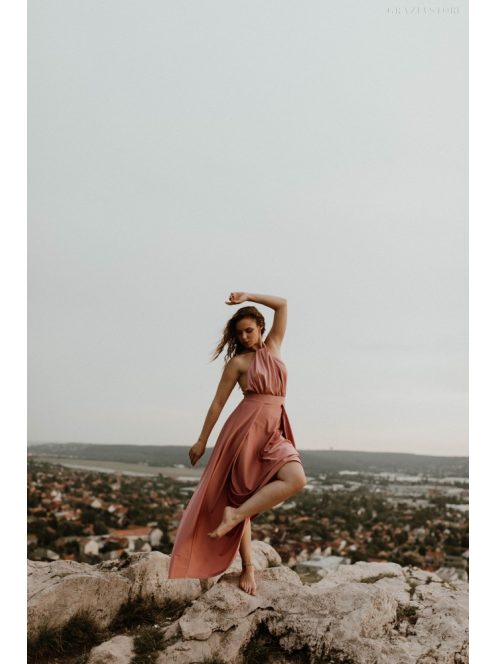 Elöl csavart mályva maxi ruha 