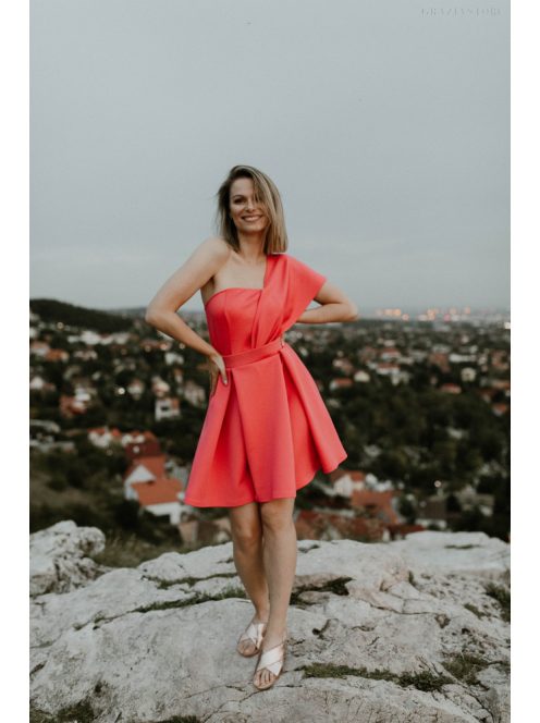 Különleges korall színű mini ruha