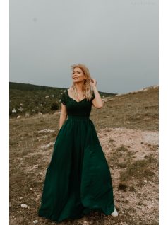 Zöld maxi ruha csipke felsőrésszel