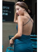 Kék bőrhatású hátnélküli ruha 1 pántos - kék