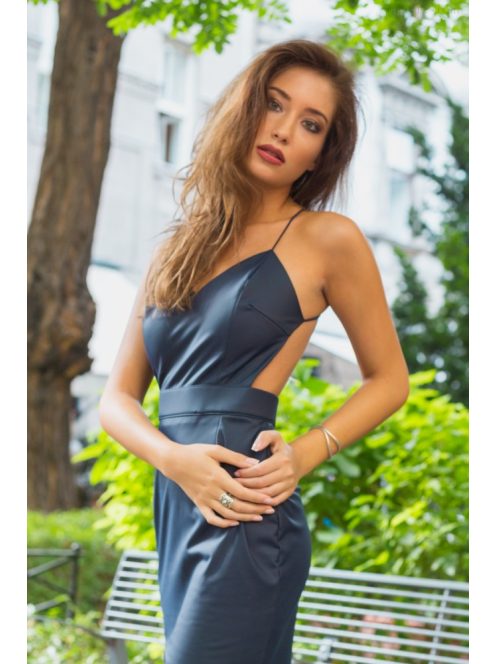 Kék bőrhatású hátnélküli ruha 1 pántos - kék