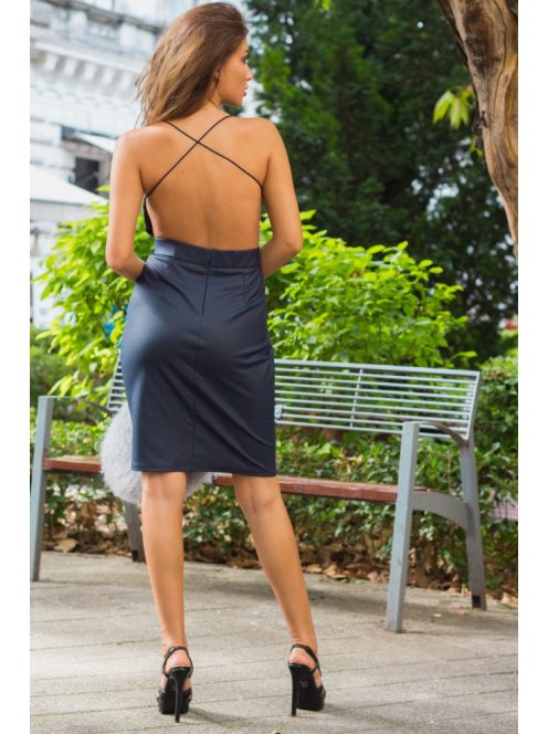 Kék bőrhatású hátnélküli ruha 1 pántos - kék