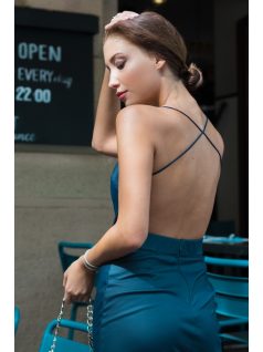 Kék bőrhatású hátnélküli ruha 1 pántos - kék