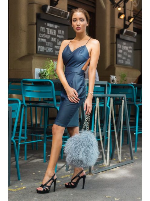 Kék bőrhatású hátnélküli ruha 1 pántos - kék