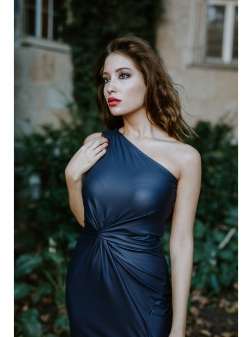 Bőrhatású csavart maxi ruha - kék