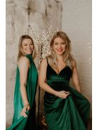 V kivágású zöld bársony ruha