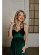 Sötétzöld, V kivágású ruha bársony anyagból. Nőies és elegáns. 