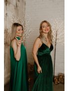 V kivágású zöld bársony ruha