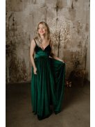 V kivágású zöld bársony ruha