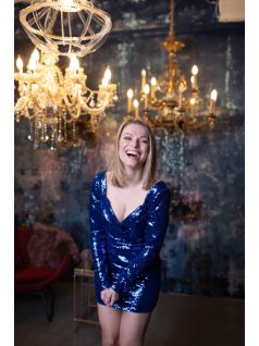 Kék flitteres miniruha