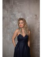 Bőrhatású sötétkék maxi ruha hátán vékony keresztpántokkal