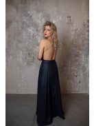 Bőrhatású maxi ruha hátnélküli megoldással sötétkék színben.
