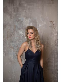   Bőrhatású sötétkék maxi ruha hátán vékony keresztpántokkal