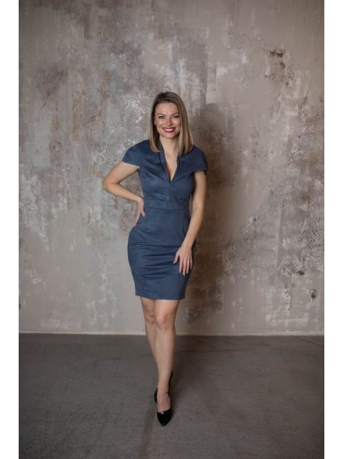 Szűk, kékesszürke mini ruha. Különleges alkalmi viselet.