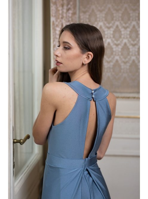 Csepp alakban kivágott maxi ruha – szürkéskék