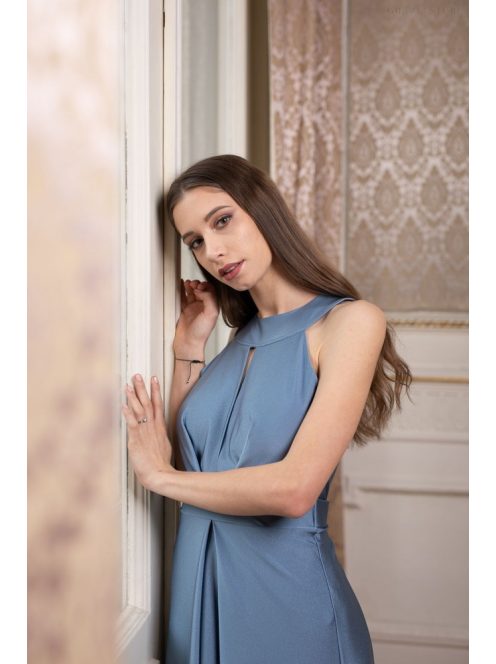 Csepp alakban kivágott maxi ruha – szürkéskék