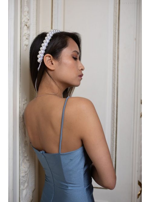 Kámzsás nyakú maxi ruha – szürkéskék