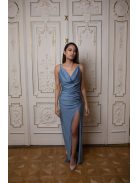 Kámzsás nyakú maxi ruha – szürkéskék